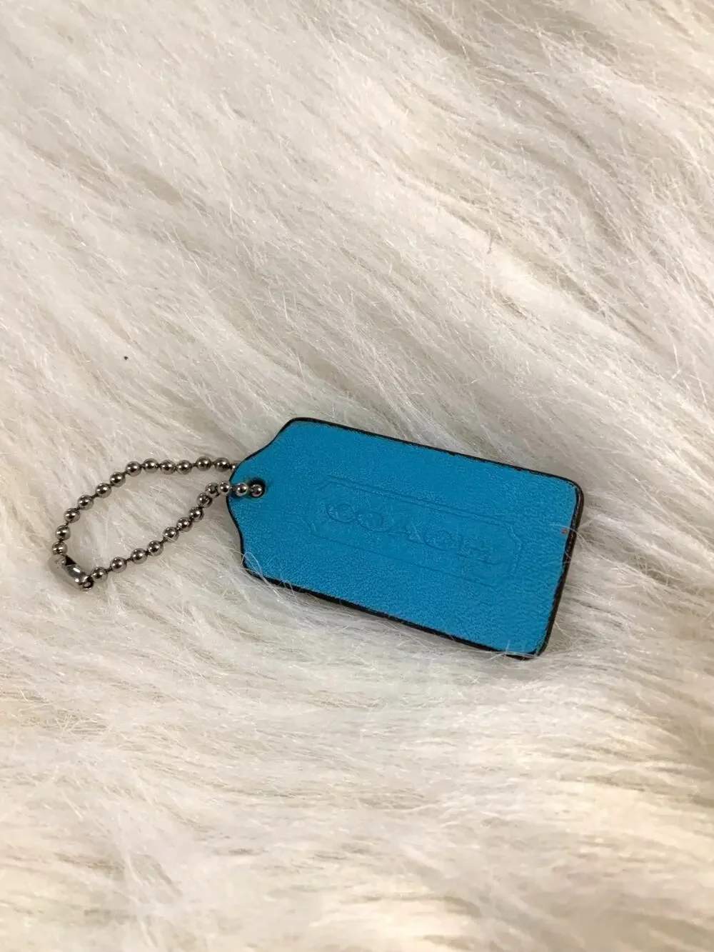 Authentic COACH Turquoise Blue Leather Lozenge Hang Tag Purse Charm 2